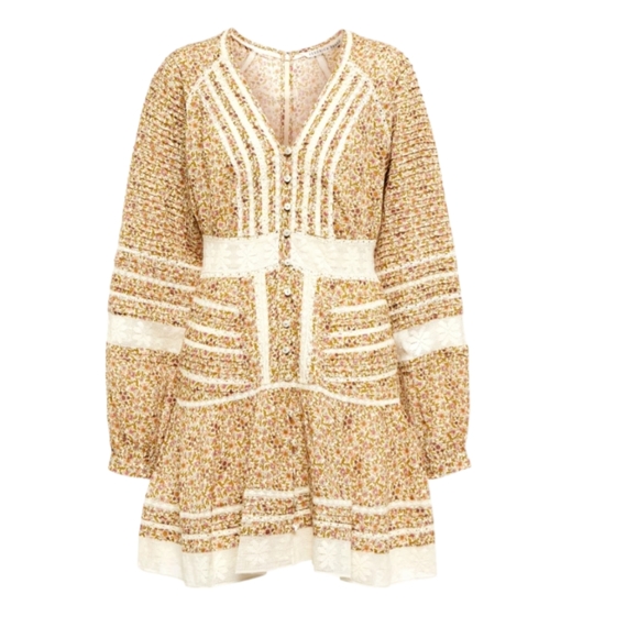 Veronica Beard Addilyn Dress Women's Size 12 Beige Floral V-Neck Long Sleeve - Picture 7 of 10